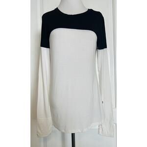 BODY LANGUAGE Boutique Colorblock Fitted Stretch Athleisure Top Thumb Hole L EUC